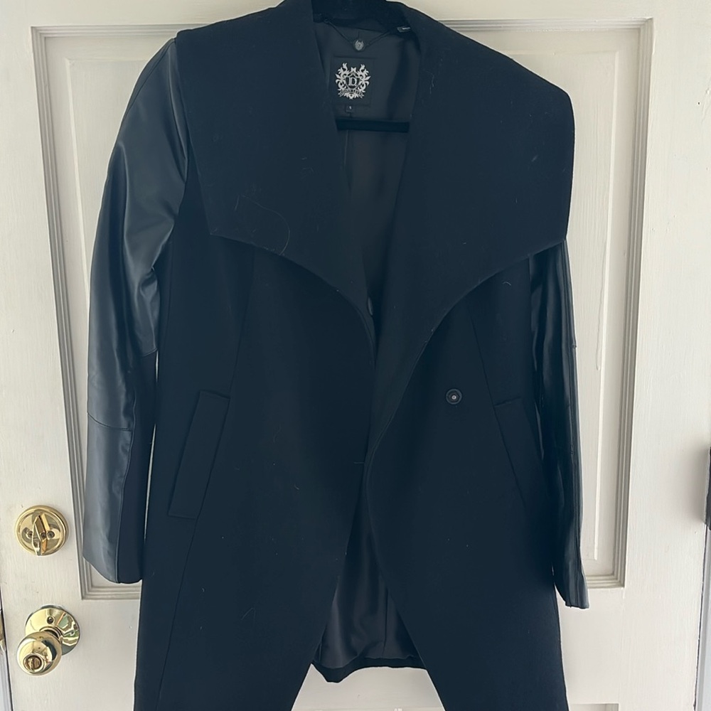 Dawn Levy pea coat with faux leather sleeves